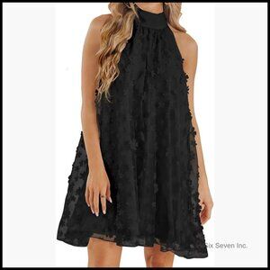 Summer Halter Mini A-Line Swing Cocktail Dress, Lightweight Chiffon